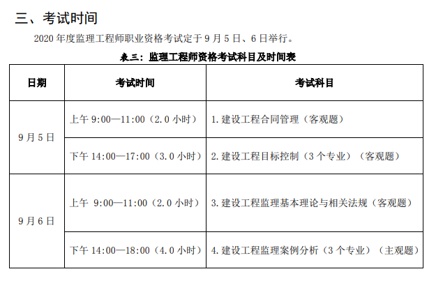 2020监理工程师考试时间