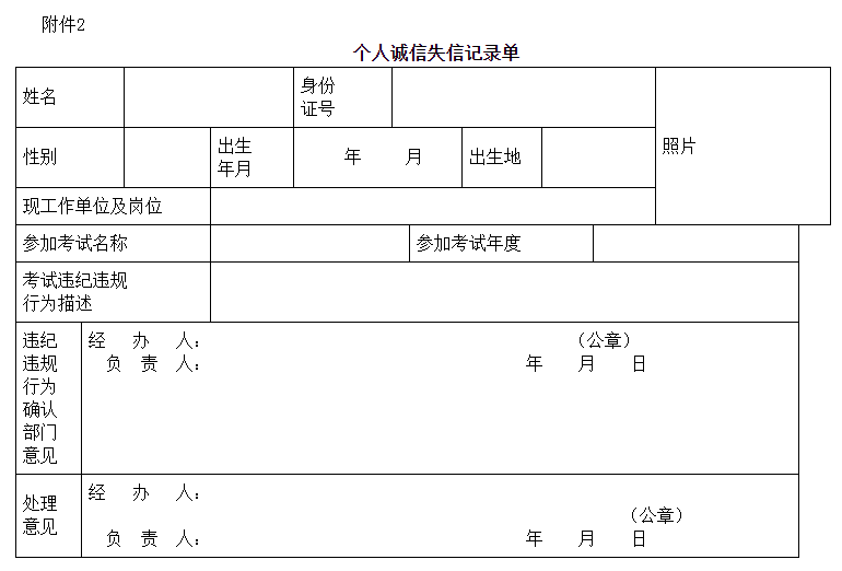 湖南省2021年一级造价师报名个人诚信失信记录单