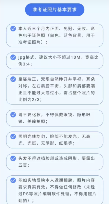 考研网上确认准考证照片基本要求